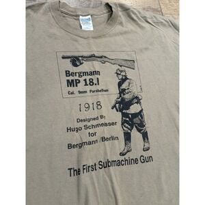 Vintage MP 18 The First Submachine Gun Graphic Tee Brown XXL Army Military